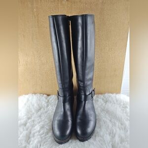 JJ Footwear Knee High Black Leather M-L -Calf Boot women's size 40 Like New